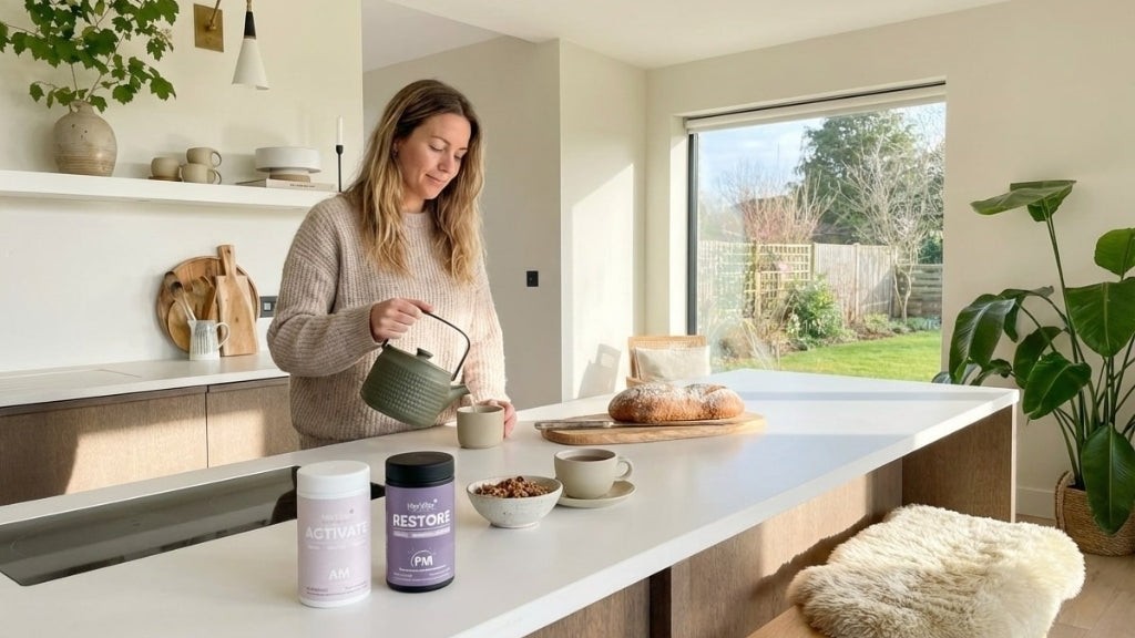 Woman pouring tea in her kitchen